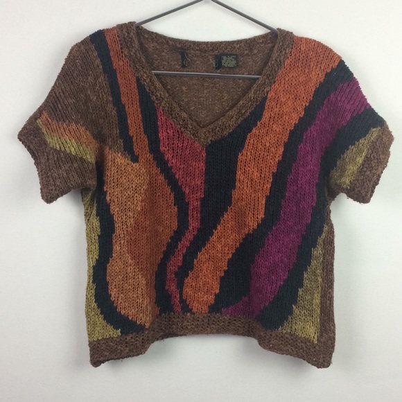 Sweaters - Vintage Short Sleeve Abstract Zebra Linen Sweater